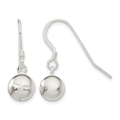 Sterling Silver 8mm Diamond Cut Bead Dangle Earrings