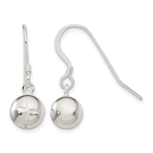 Sterling Silver 8mm Diamond Cut Bead Dangle Earrings
