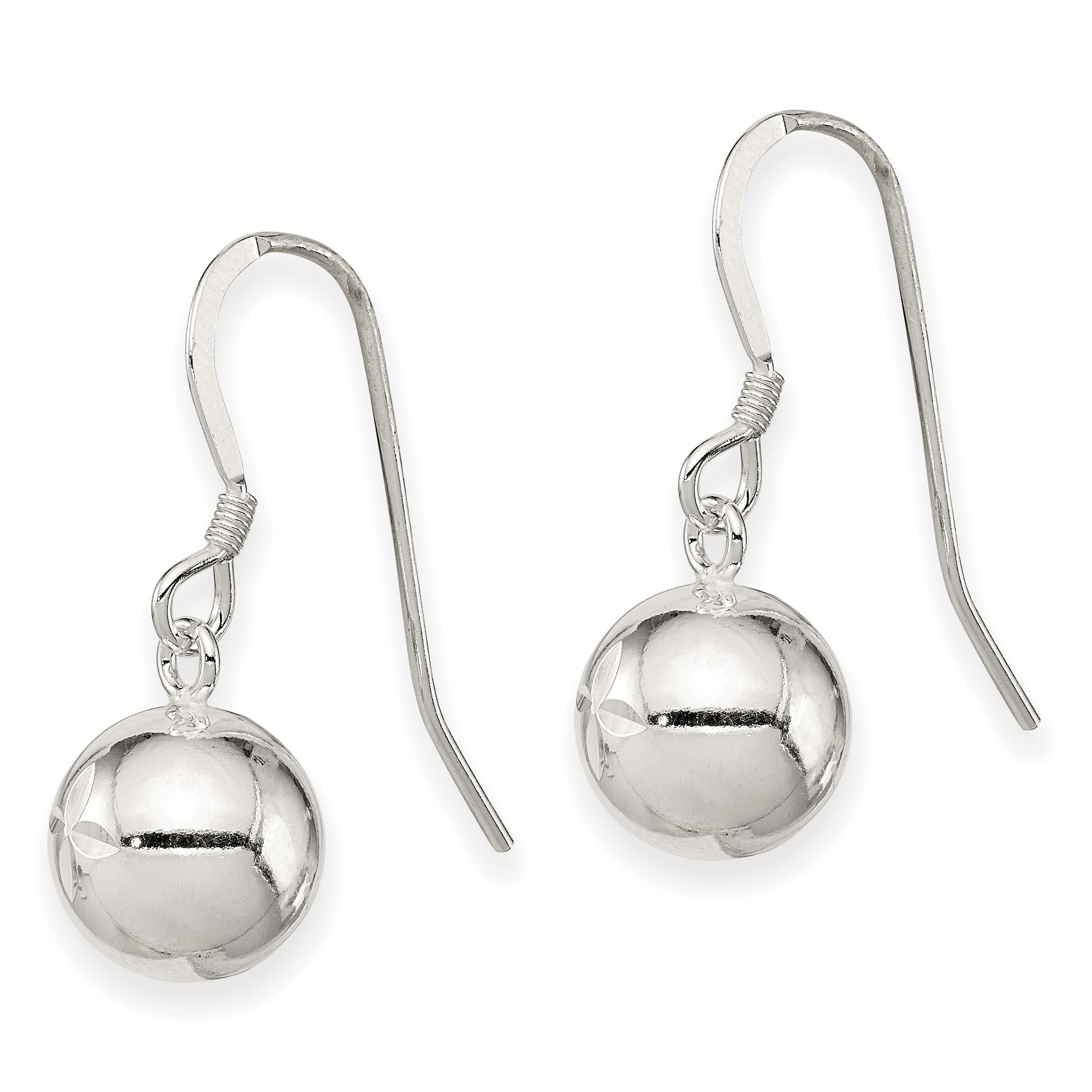 Sterling Silver 10mm Diamond Cut Bead Dangle Earrings