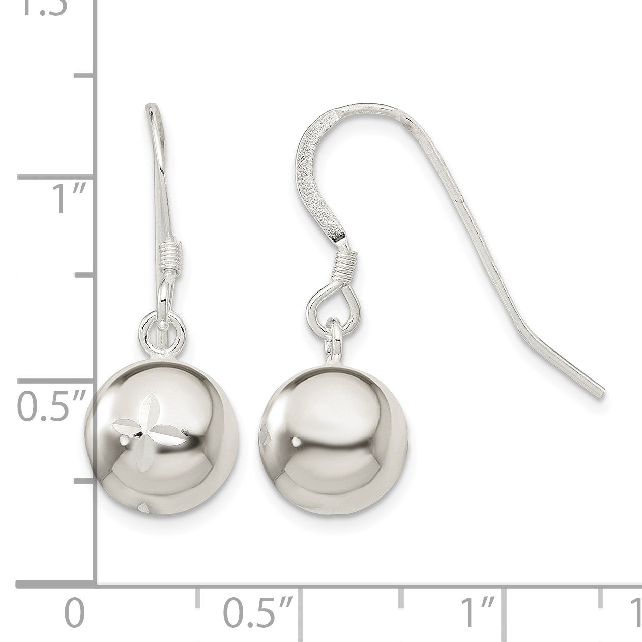 Sterling Silver 10mm Diamond Cut Bead Dangle Earrings
