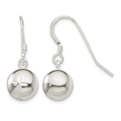 Sterling Silver 10mm Diamond Cut Bead Dangle Earrings