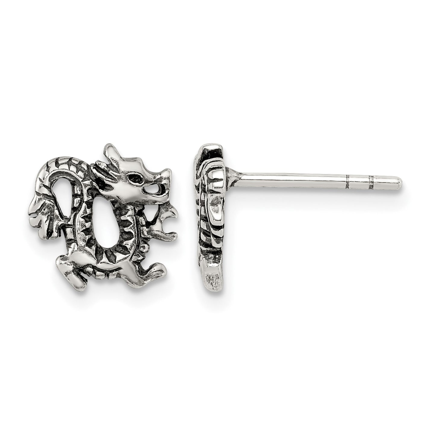 Sterling Silver Antiqued Dragon Post Earrings