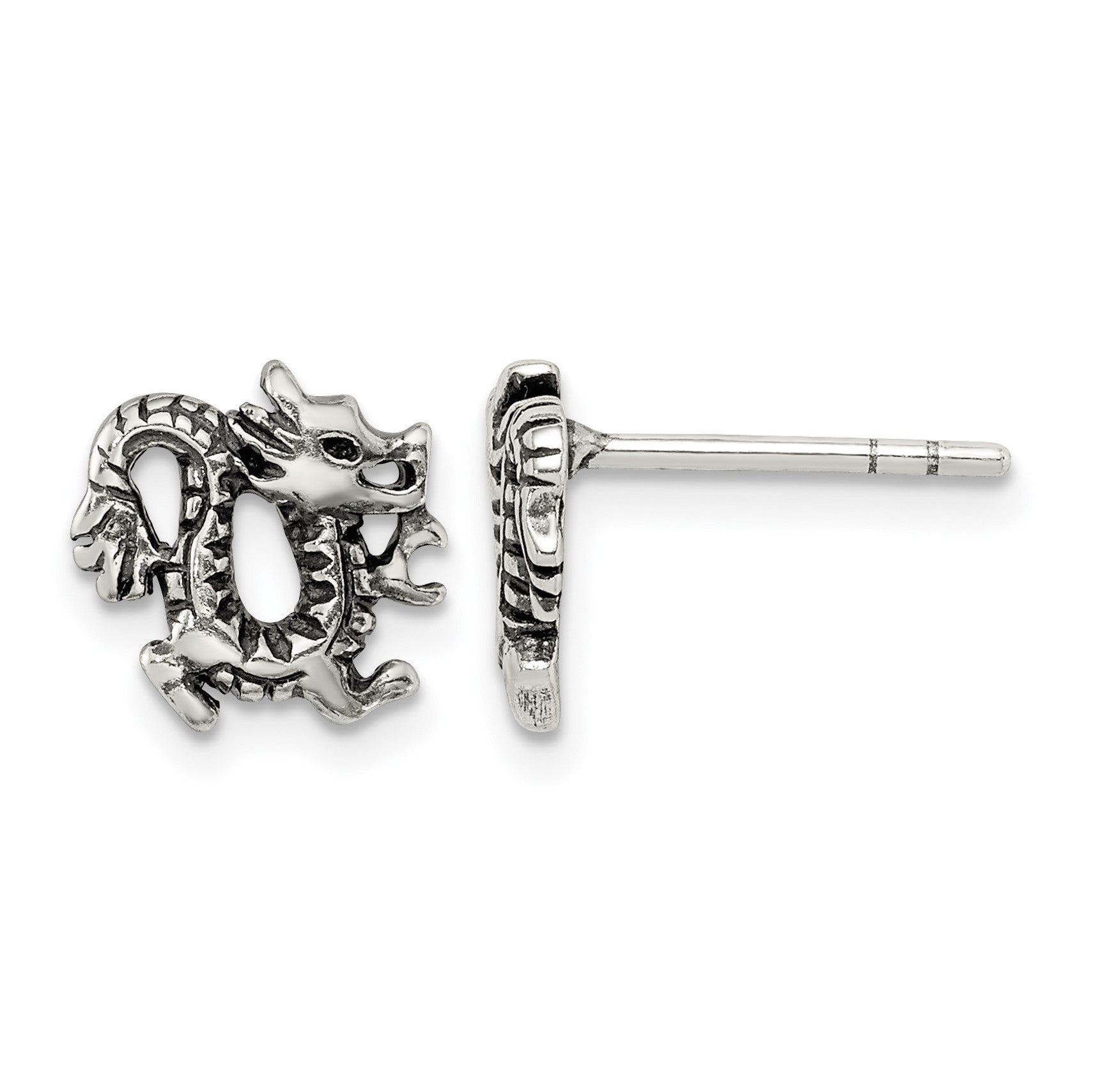 Sterling Silver Antiqued Dragon Post Earrings