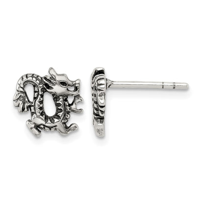 Sterling Silver Antiqued Dragon Post Earrings