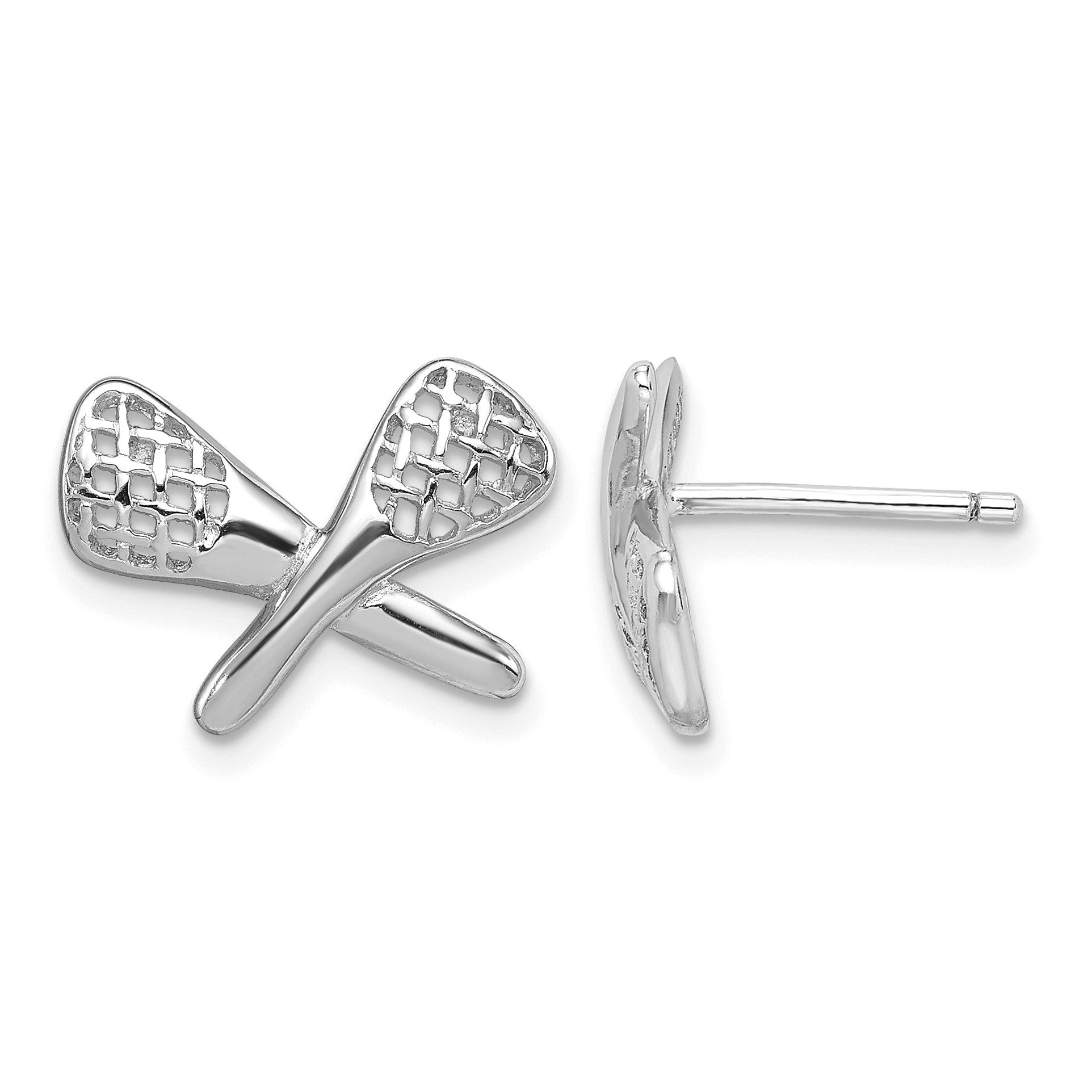Sterling Silver Rhodium-plated Lacrosse Post Earrings