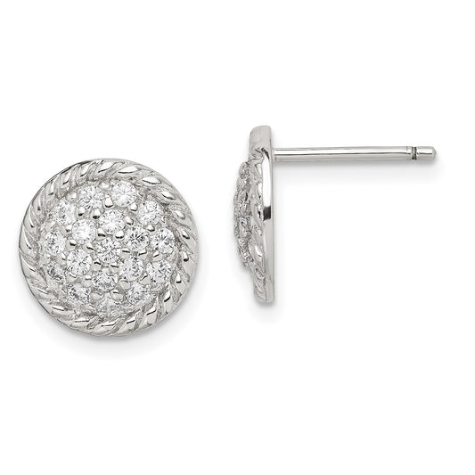 Sterling Silver Rhodium-plated Polished & Twisted CZ Circle Post Earrings