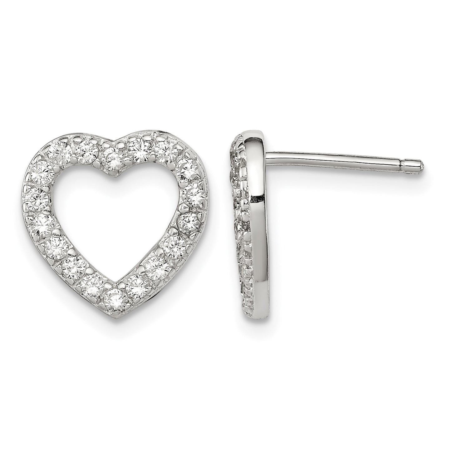 Sterling Silver Rhodium-plated CZ Open Heart Post Earrings