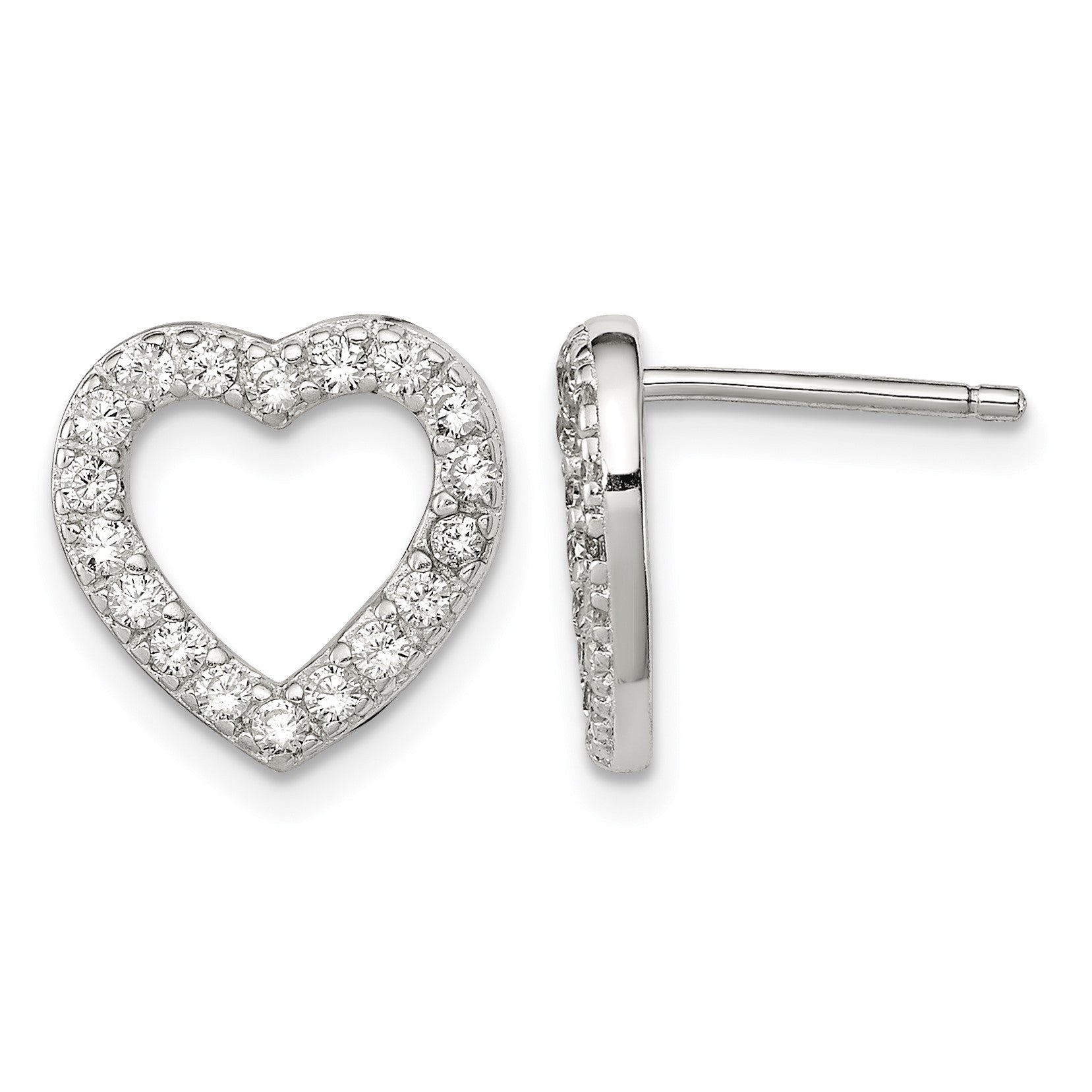 Sterling Silver Rhodium-plated CZ Open Heart Post Earrings