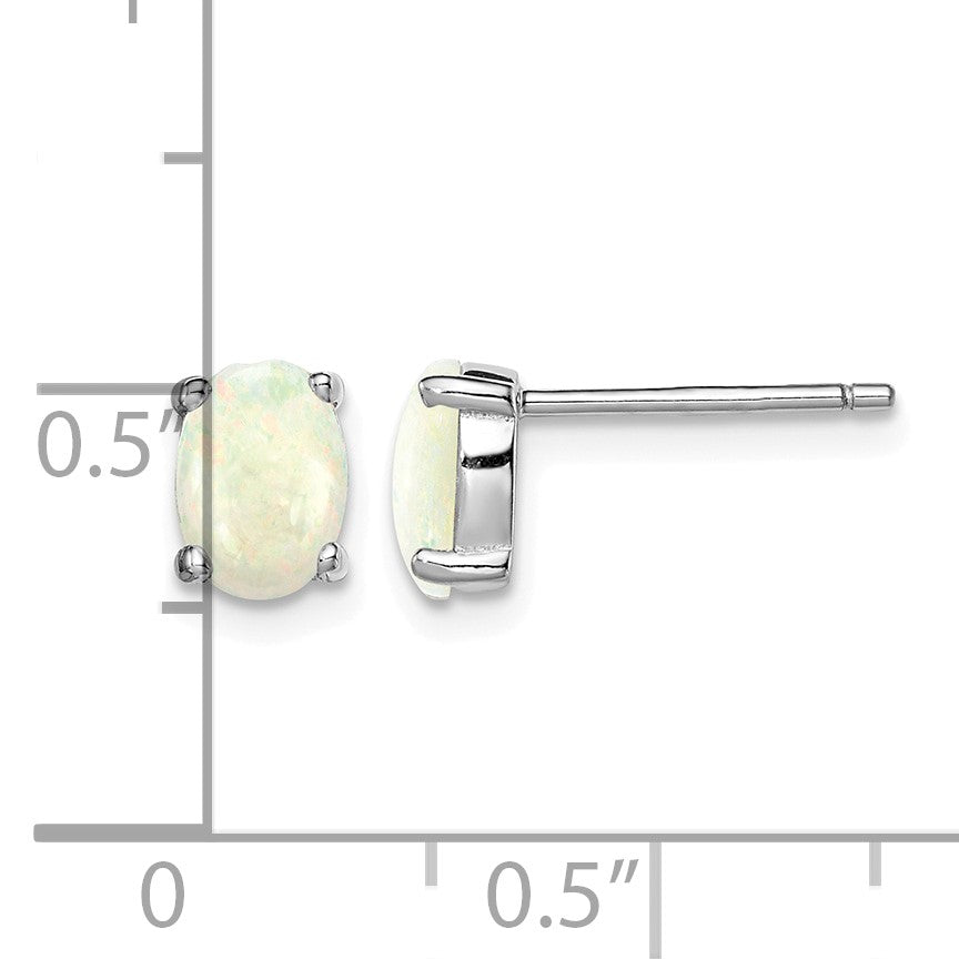 Sterling Silver Rhodium-plated Created Opal Post Earrings