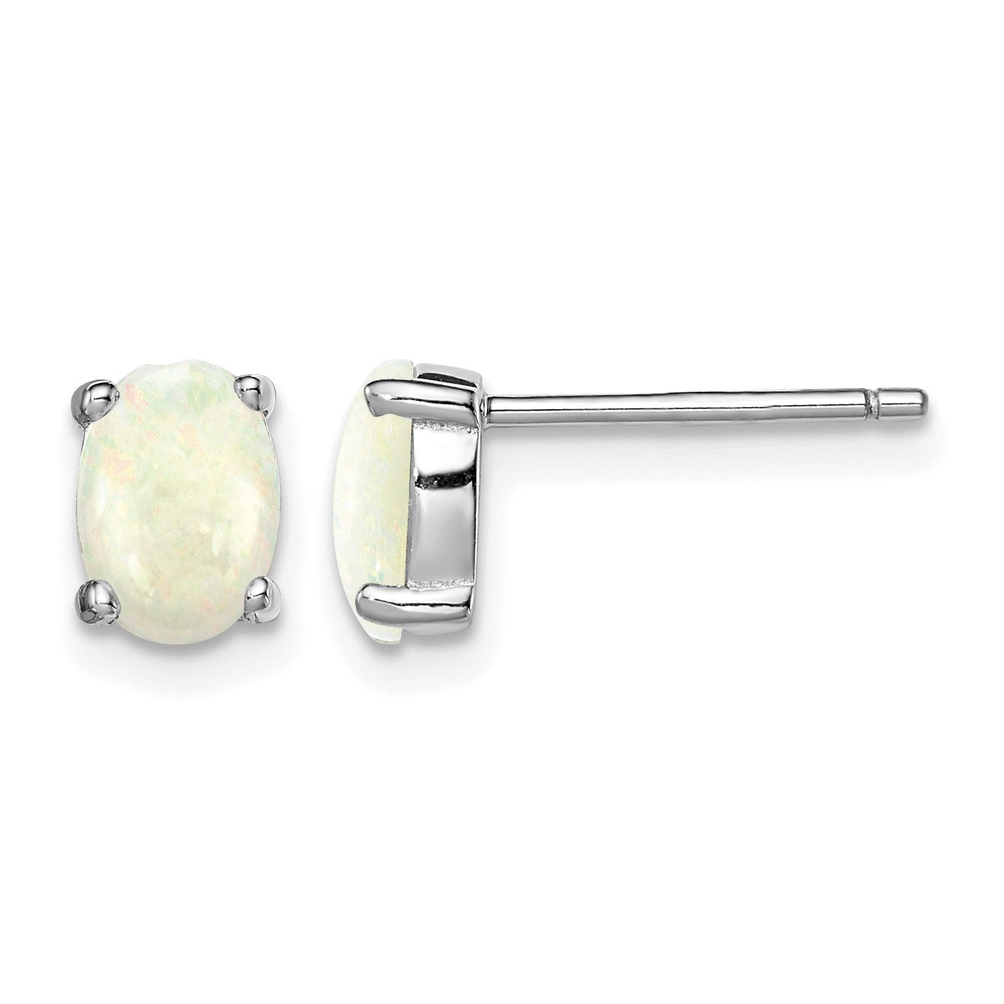 Sterling Silver Rhodium-plated Created Opal Post Earrings