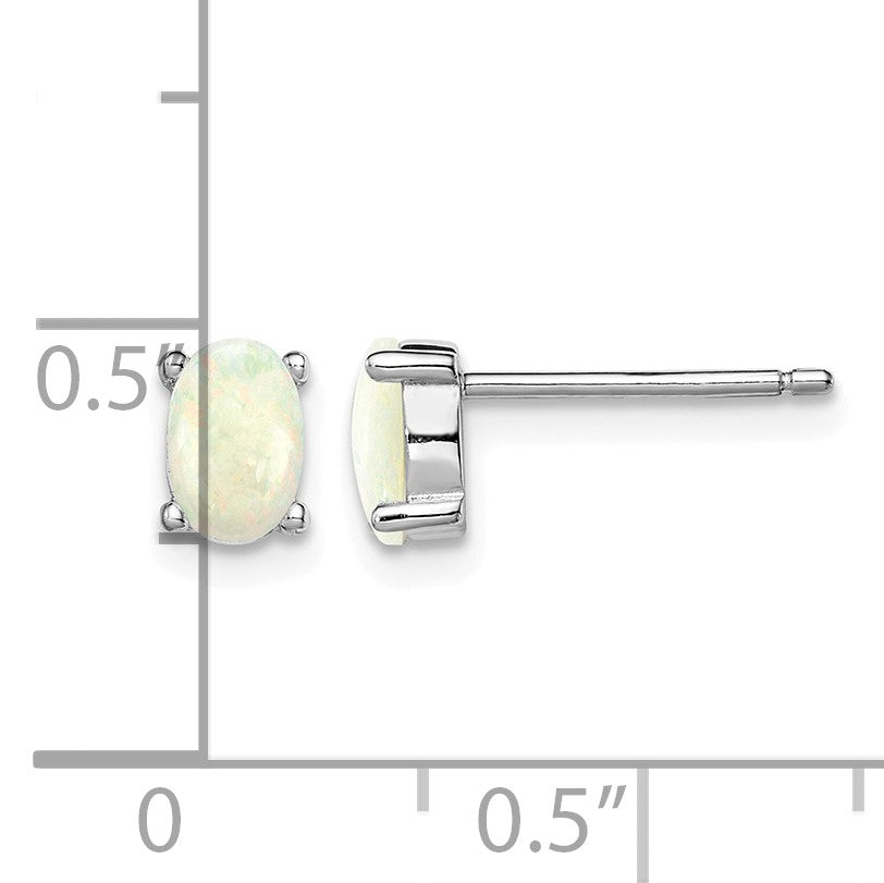 Sterling Silver Rhodium-plated Created Opal Post Earrings