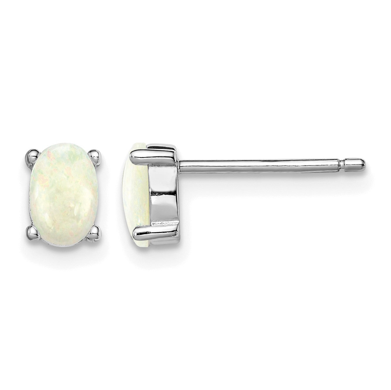 Sterling Silver Rhodium-plated Created Opal Post Earrings