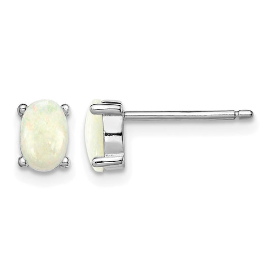 Sterling Silver Rhodium-plated Created Opal Post Earrings