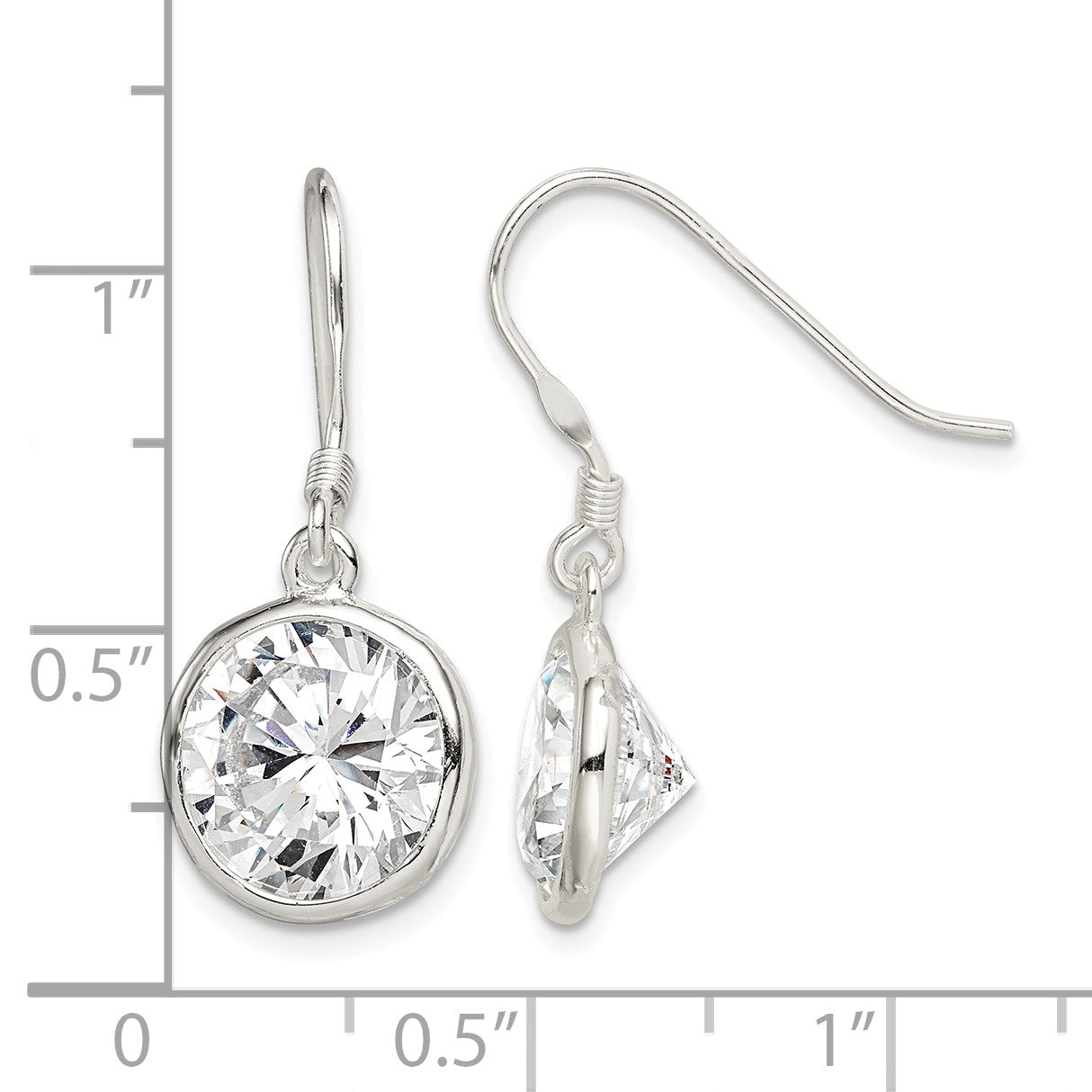 Sterling Silver Polished 11mm Round CZ Bezel Set Dangle Earrings