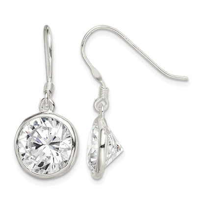 Sterling Silver Polished 11mm Round CZ Bezel Set Dangle Earrings