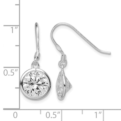 Sterling Silver Rhod-pltd 10mm Round CZ Bezel Set Dangle Earrings