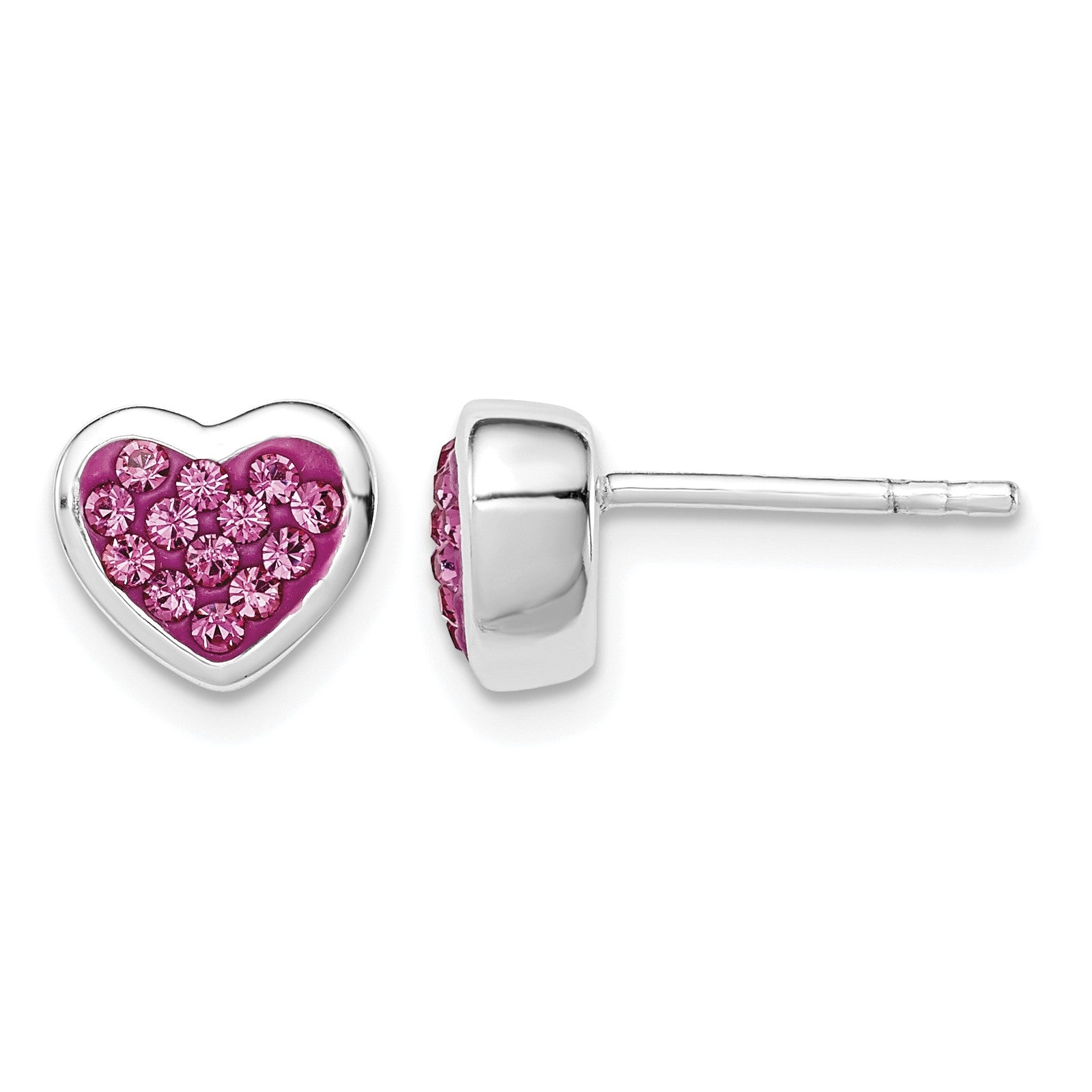 Sterling Silver Rhodium-plated Polished Pink CZ Heart Post Earrings