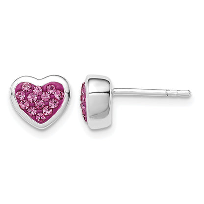 Sterling Silver Rhodium-plated Polished Pink CZ Heart Post Earrings