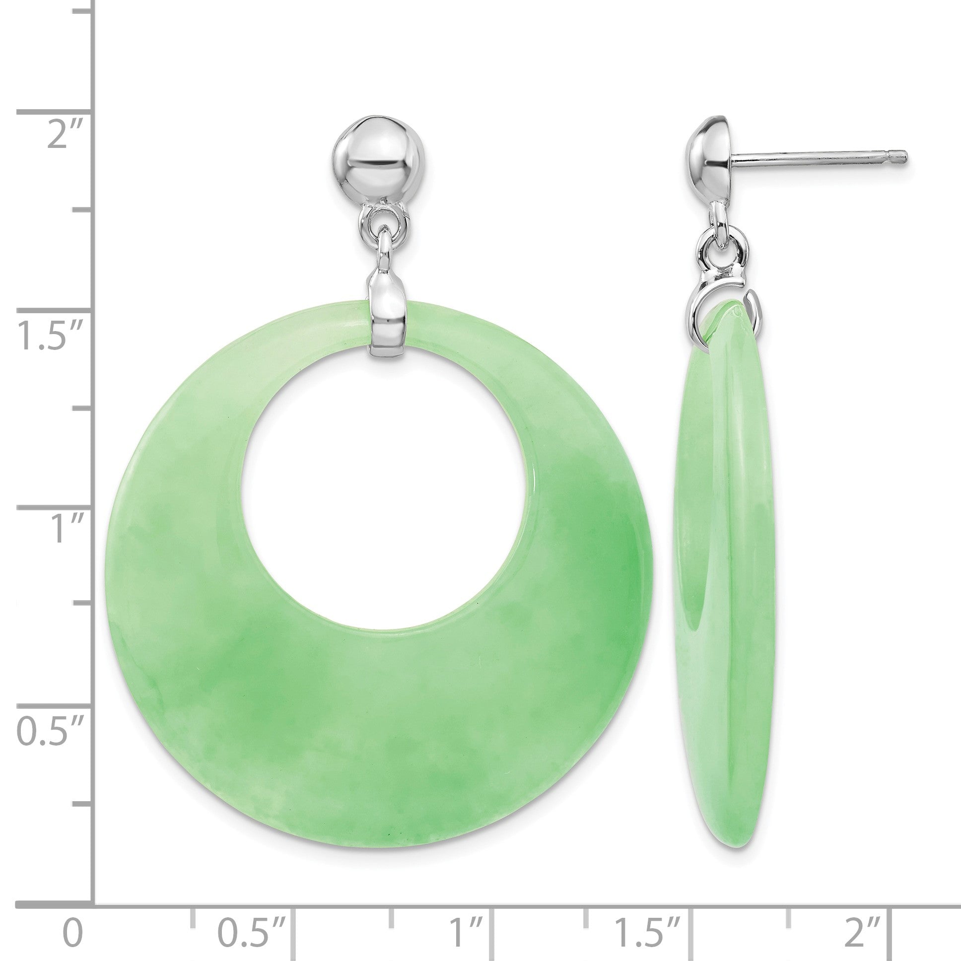 Sterling Silver Rhodium-plated Polished Jade Circle Post Dangle Earrings