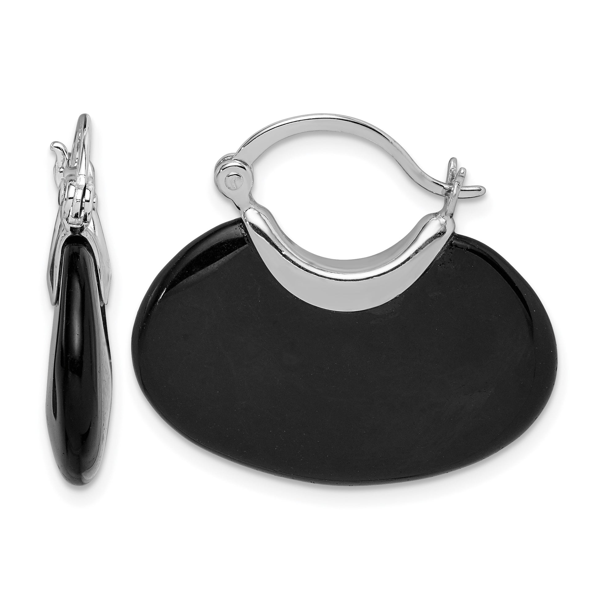 Sterling Silver Rhodium-plated Polished Onyx Hoop Earrings