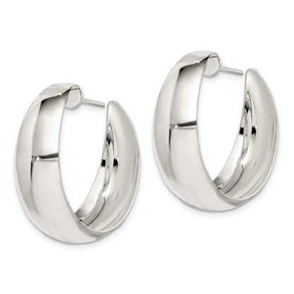 Sterling Silver Rhodium-plated Fancy J-Hoop Post Earrings