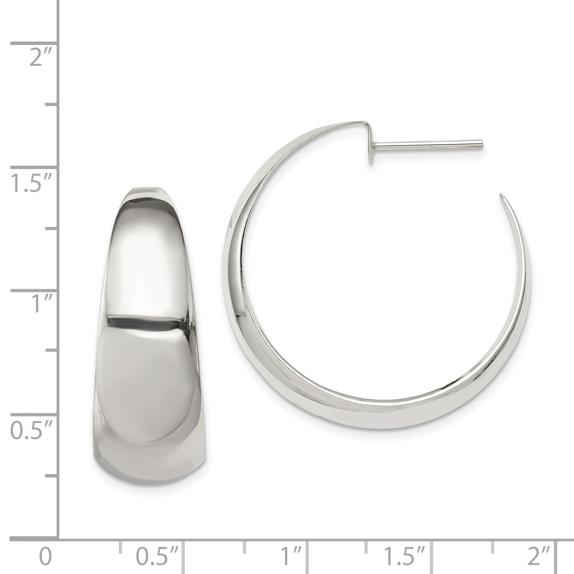 Sterling Silver Rhodium-plated Fancy J-Hoop Post Earrings