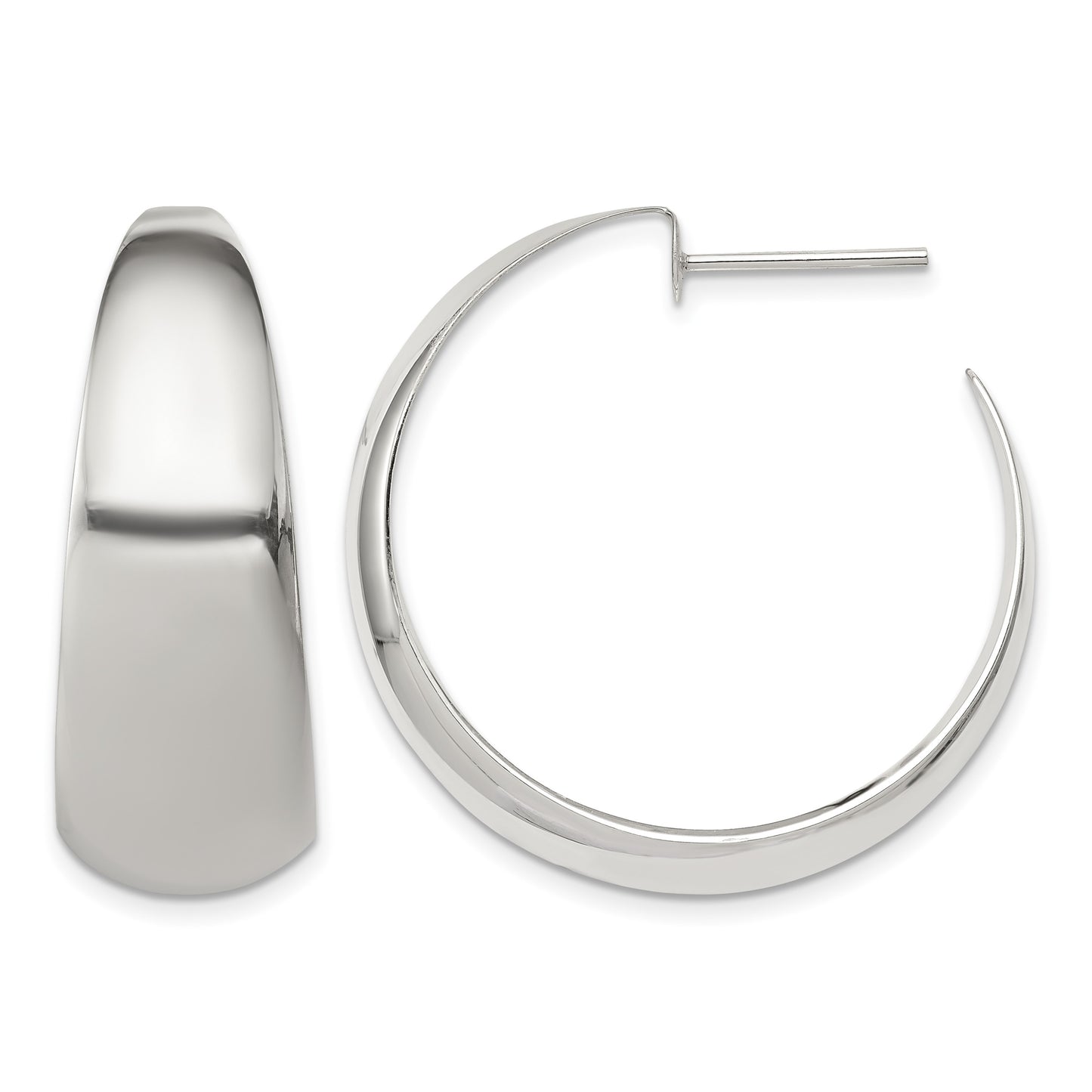 Sterling Silver Rhodium-plated Fancy J-Hoop Post Earrings