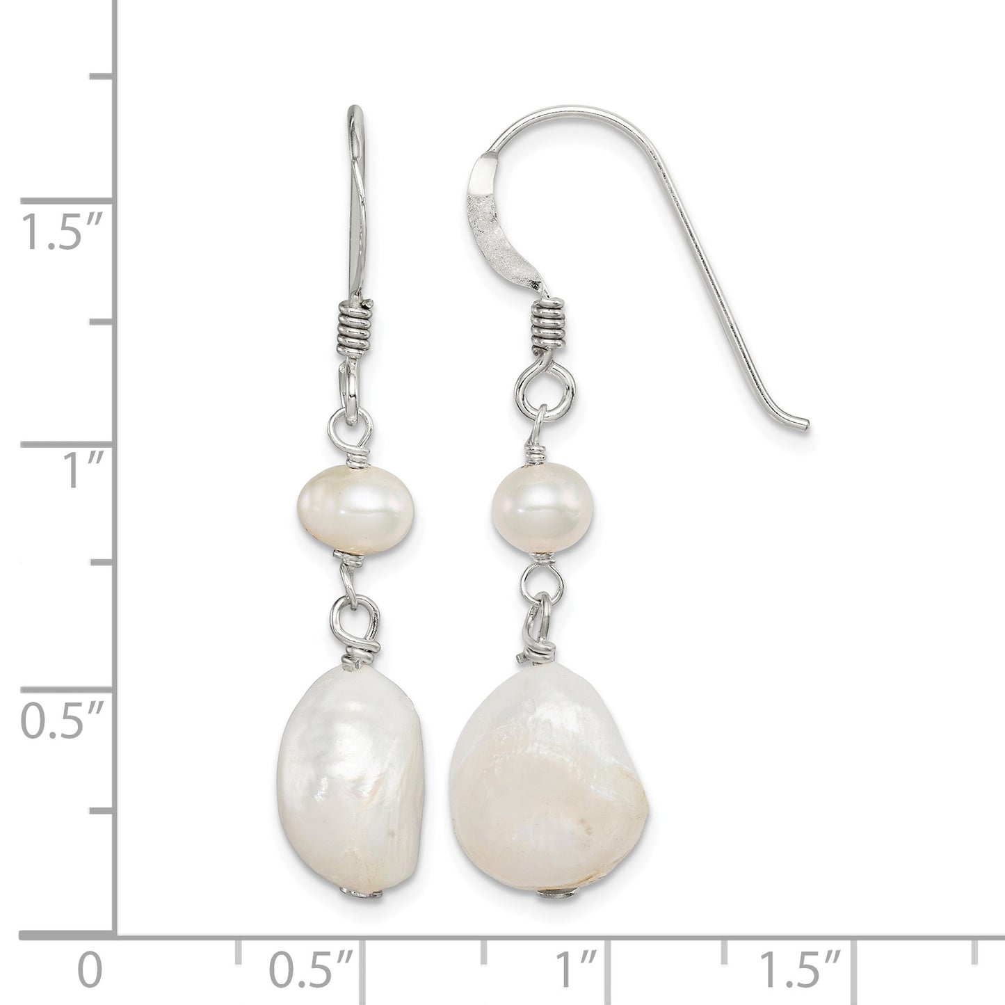 Sterling Silver Polished White 5.5-11mm Baroque & Semi-Round Freshwater Cultured Pearl Dangle Earrings