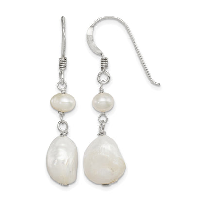 Sterling Silver Polished White 5.5-11mm Baroque & Semi-Round Freshwater Cultured Pearl Dangle Earrings