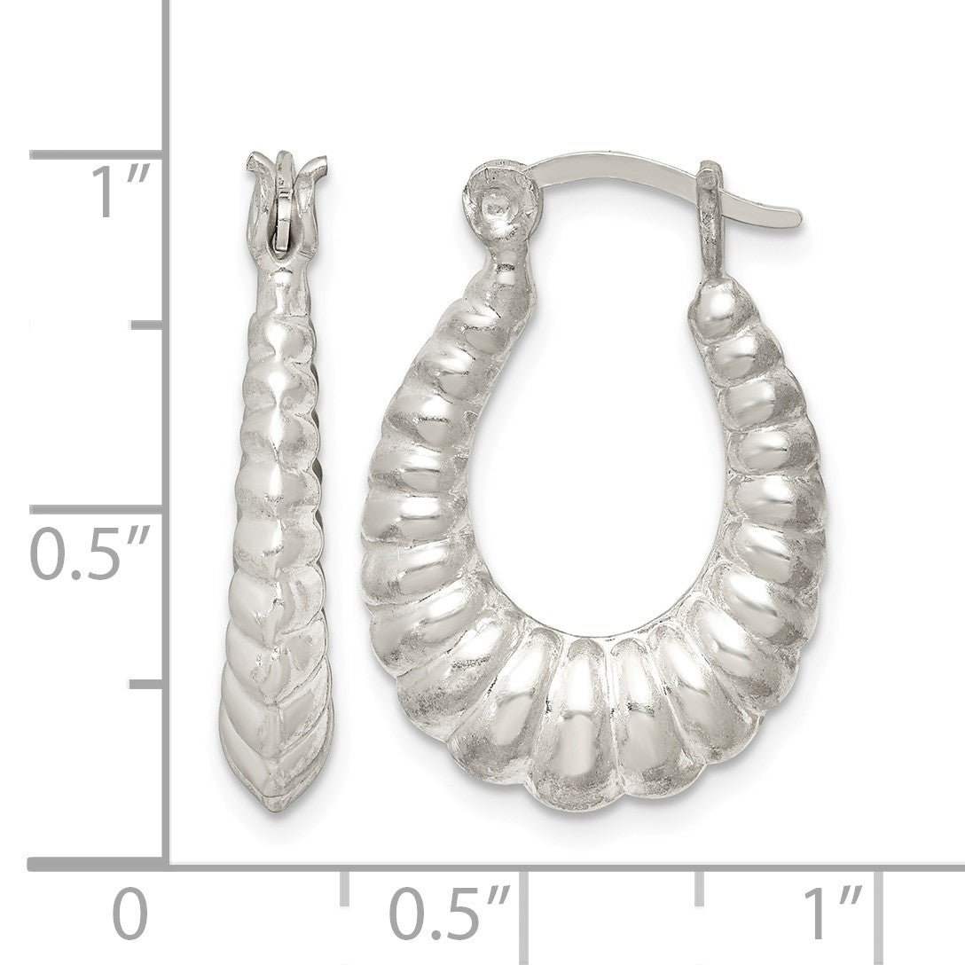 Sterling Silver Polished Shrimp Oval Hoop Earrings