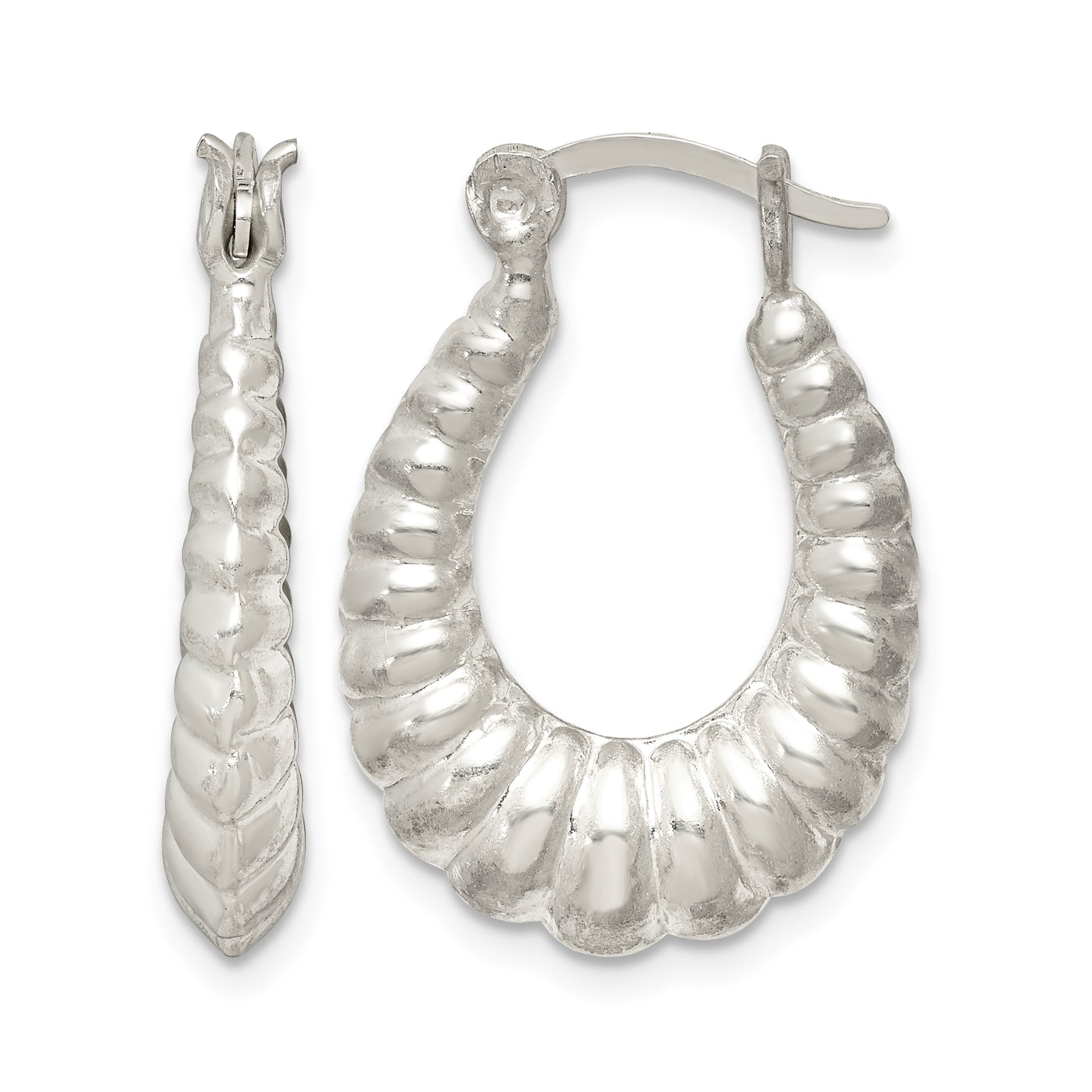 Sterling Silver Polished Shrimp Oval Hoop Earrings
