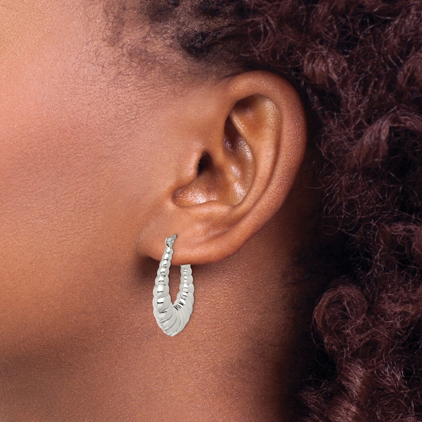 Sterling Silver Rhodium-plated Polished Shrimp Oval Hoop Earrings