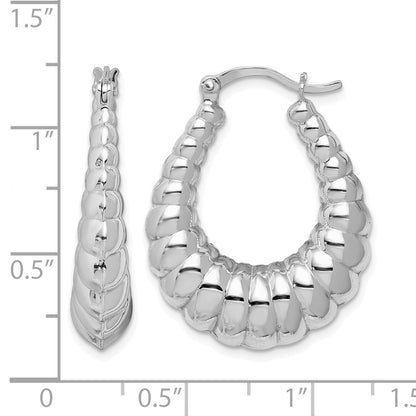 Sterling Silver Rhodium-plated Polished Shrimp Oval Hoop Earrings