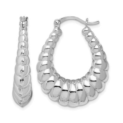 Sterling Silver Rhodium-plated Polished Shrimp Oval Hoop Earrings
