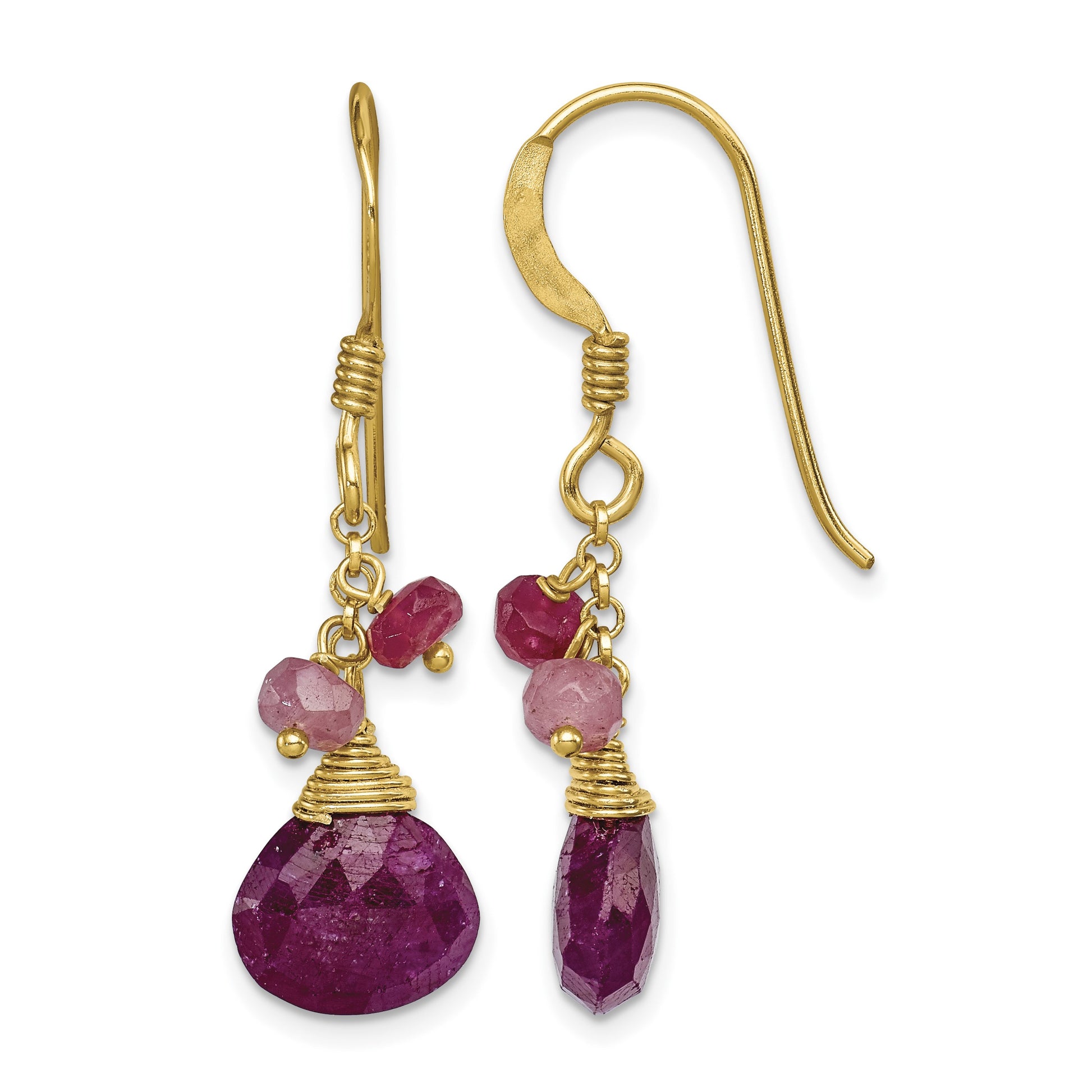 Sterling Silver Gold-tone Vermeil Polished Ruby Teardrop Dangle Earrings