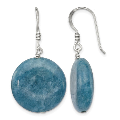 Sterling Silver Polished Round 20mm Blue Agate Dangle Earrings
