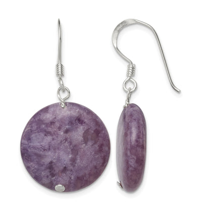 Sterling Silver Polished Purple Lepidolite Circle Dangle Earrings