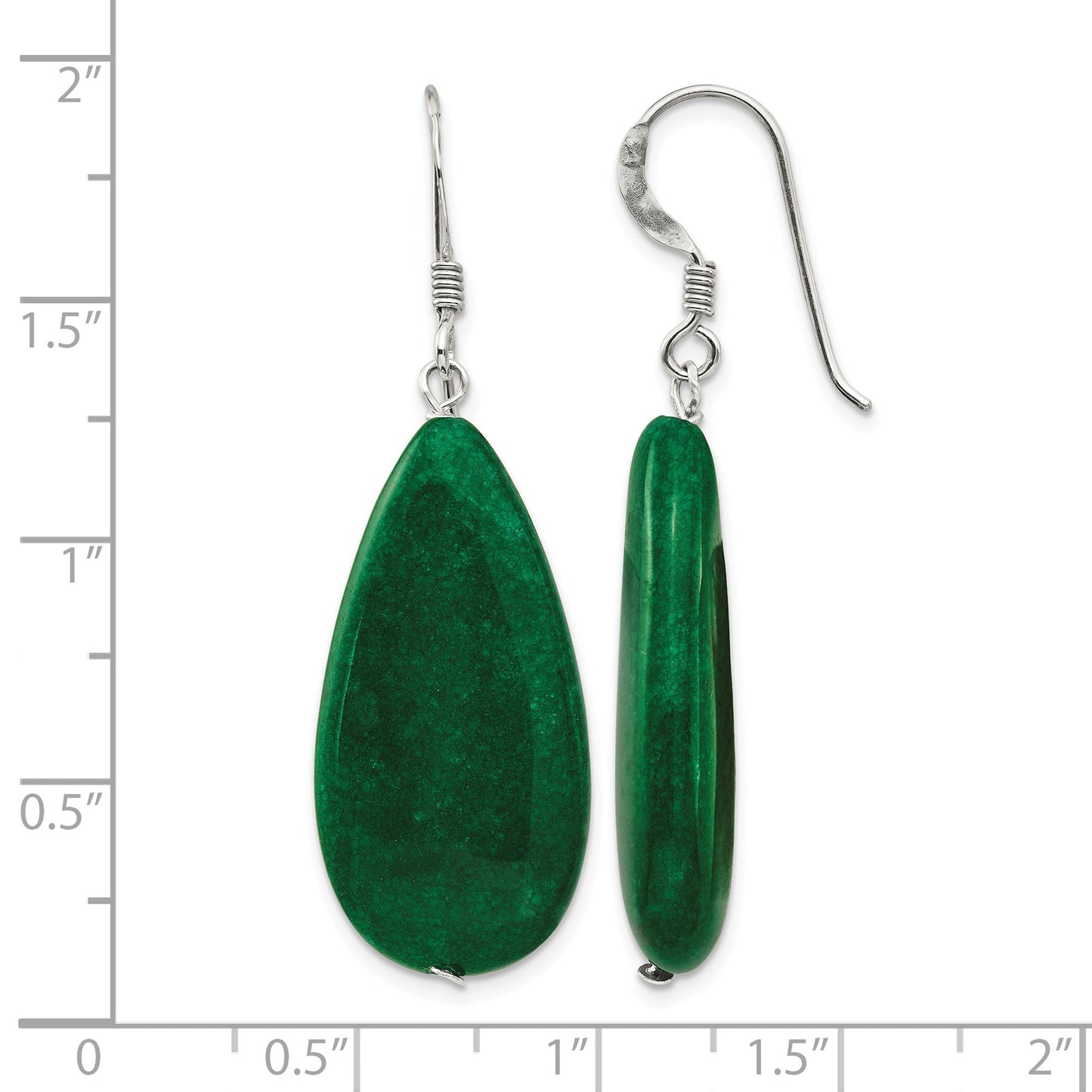 Sterling Silver Polished Green Jade Teardrop Dangle Earrings
