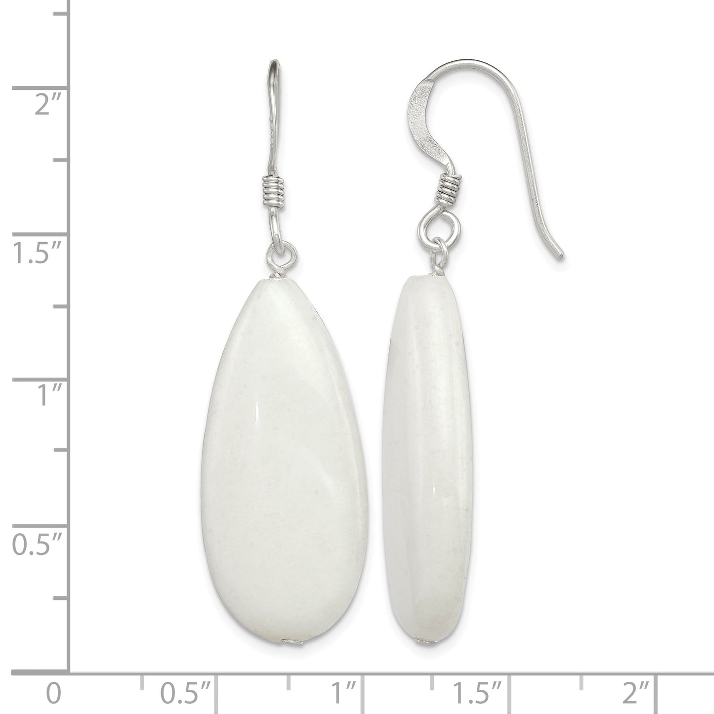 Sterling Silver Polished White Jade Teardrop Dangle Earrings