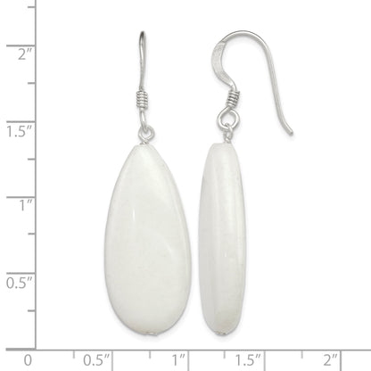 Sterling Silver Polished White Jade Teardrop Dangle Earrings