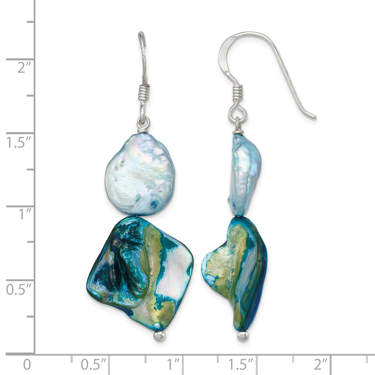 Sterling Silver Polished Blue MOP & White FWC Pearl Dangle Earrings