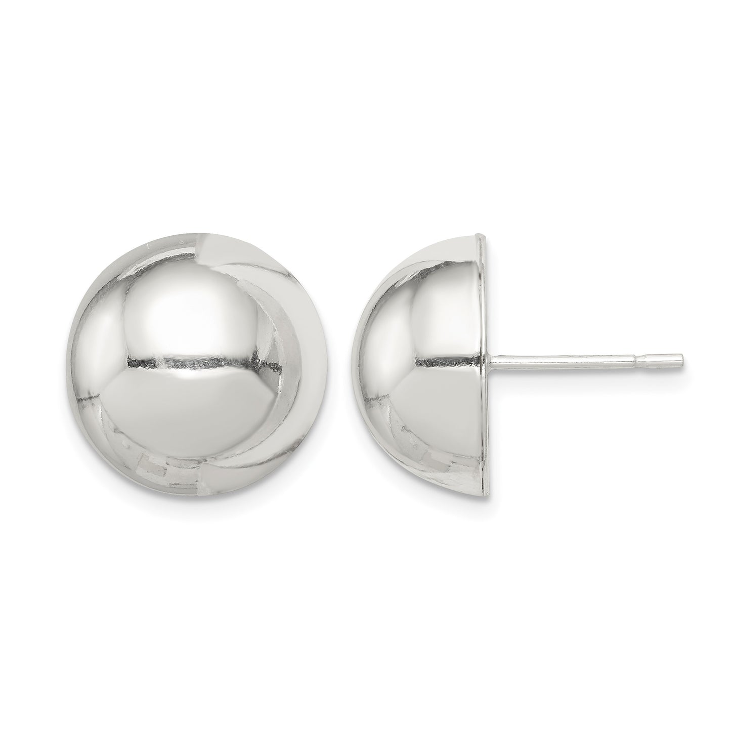 Sterling Silver Polished 14mm Button Earrings