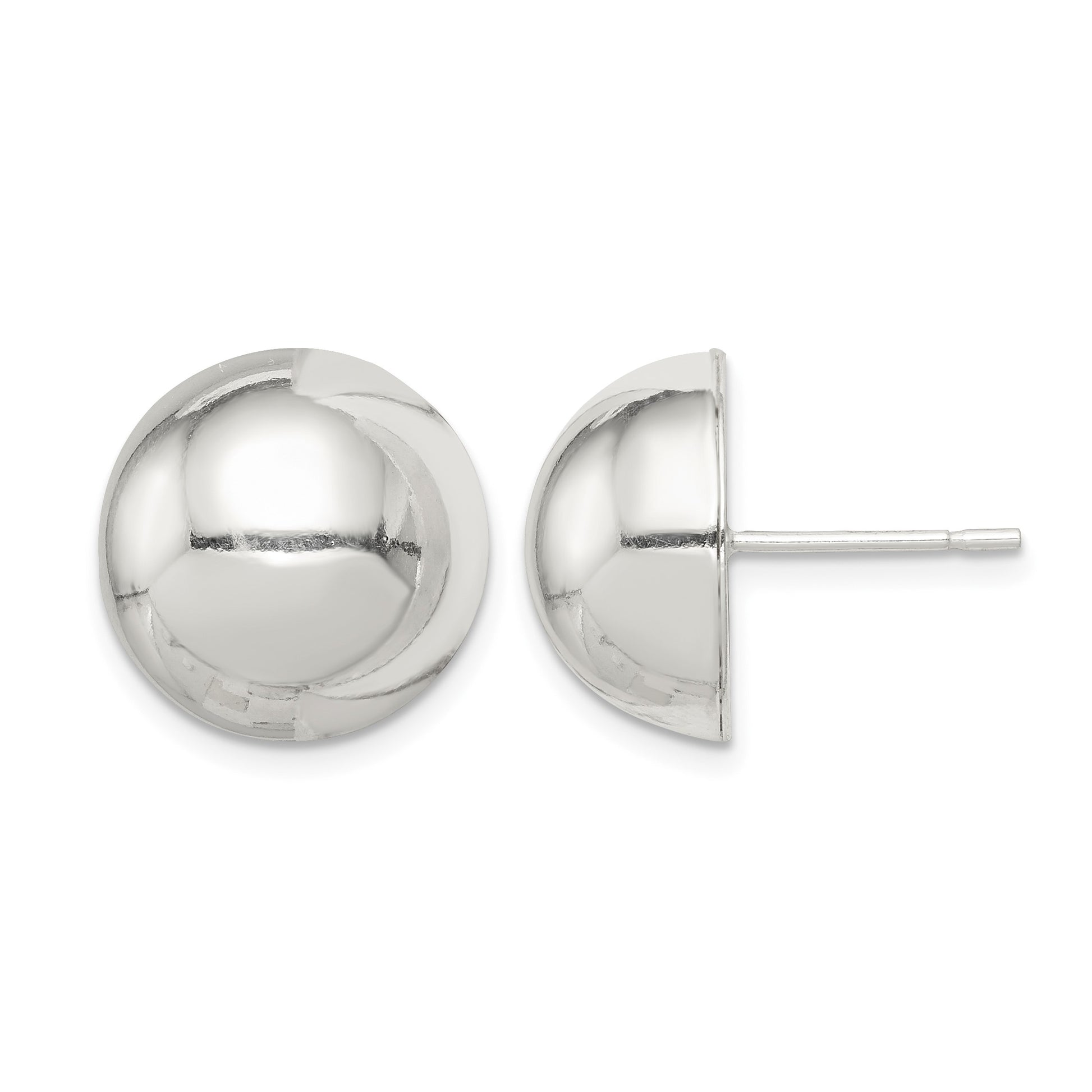 Sterling Silver Polished 14mm Button Earrings