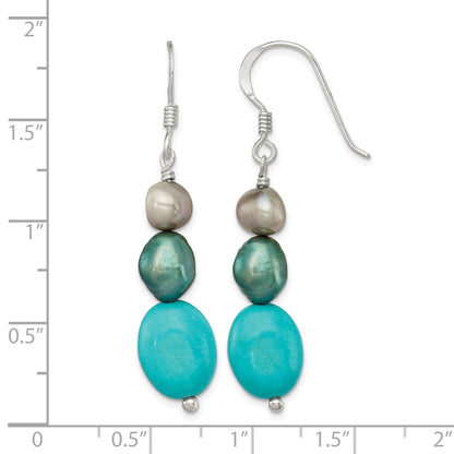 Sterling Silver Turquoise, Grey & Green FW Cultured Pearl Dangle Earrings