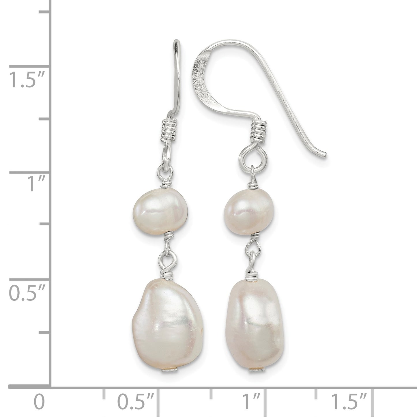 Sterling Silver Polished White 6-9mm Baroque & Semi-Round Freshwater Cultured Pearl Dangle Earrings