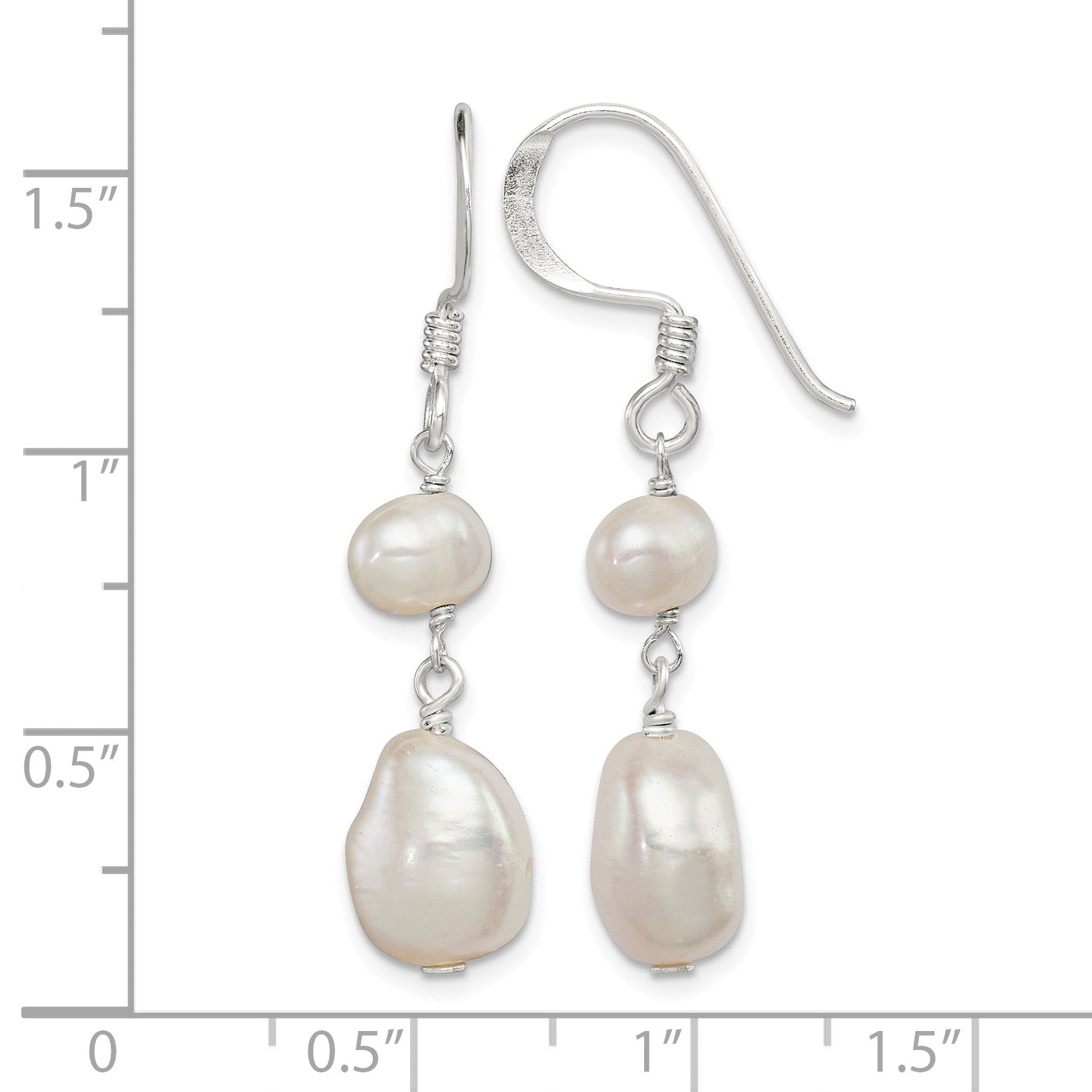 Sterling Silver Polished White 6-9mm Baroque & Semi-Round Freshwater Cultured Pearl Dangle Earrings