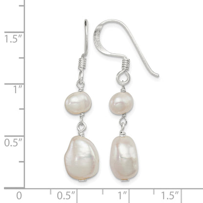 Sterling Silver Polished White 6-9mm Baroque & Semi-Round Freshwater Cultured Pearl Dangle Earrings