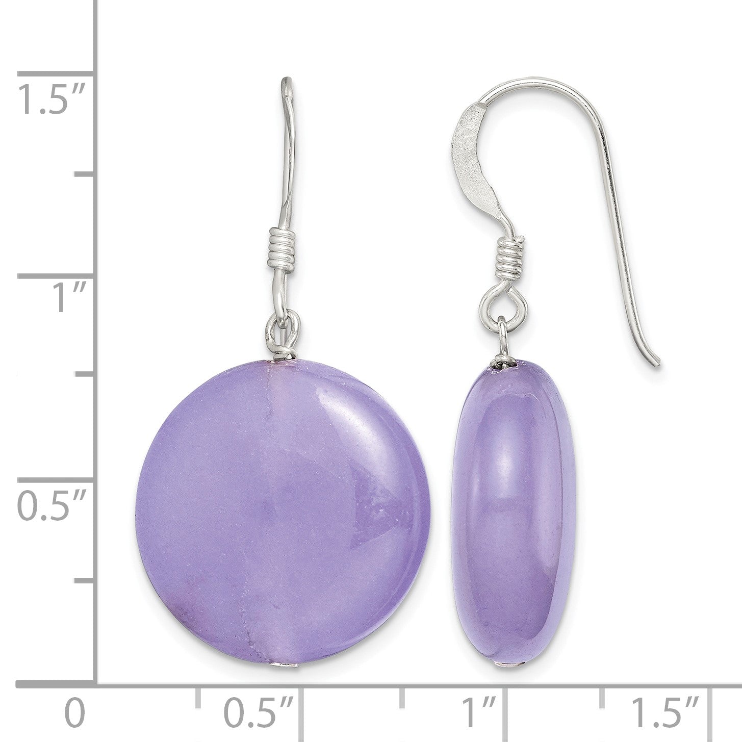 Sterling Silver Polished Lavender Jade Circle Dangle Earrings