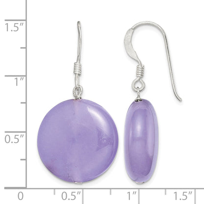 Sterling Silver Polished Lavender Jade Circle Dangle Earrings