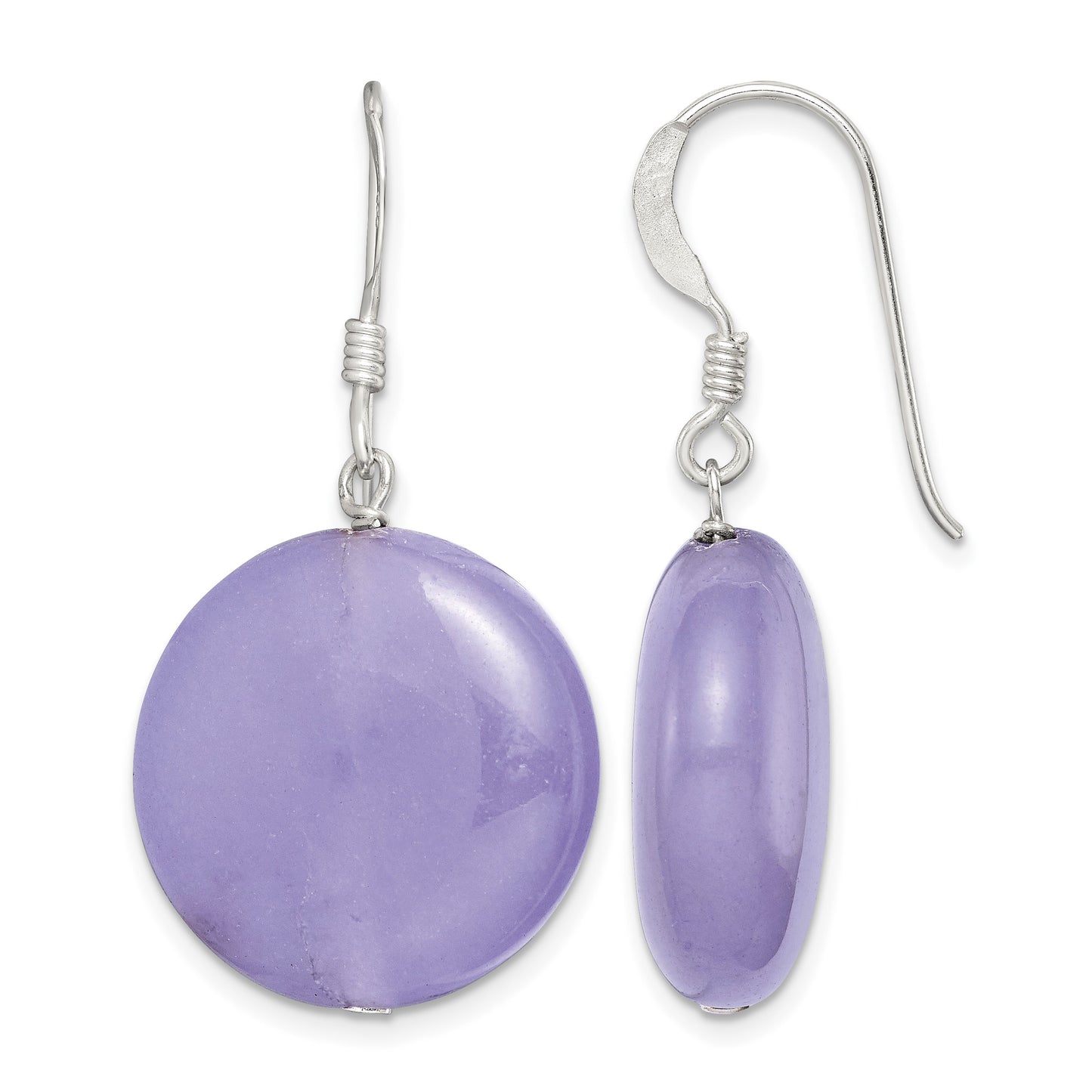 Sterling Silver Polished Lavender Jade Circle Dangle Earrings